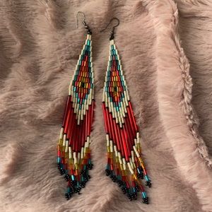 Colorful long beaded earrings HANDMADE in New Mexico by Indigenous Women